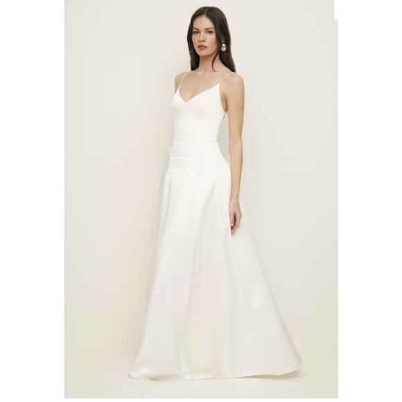 NWD Reformation Icelynn Satin Bridal Wedding Gown Maxi Dress Sz 2 Ivory #4A452 - Picture 1 of 16